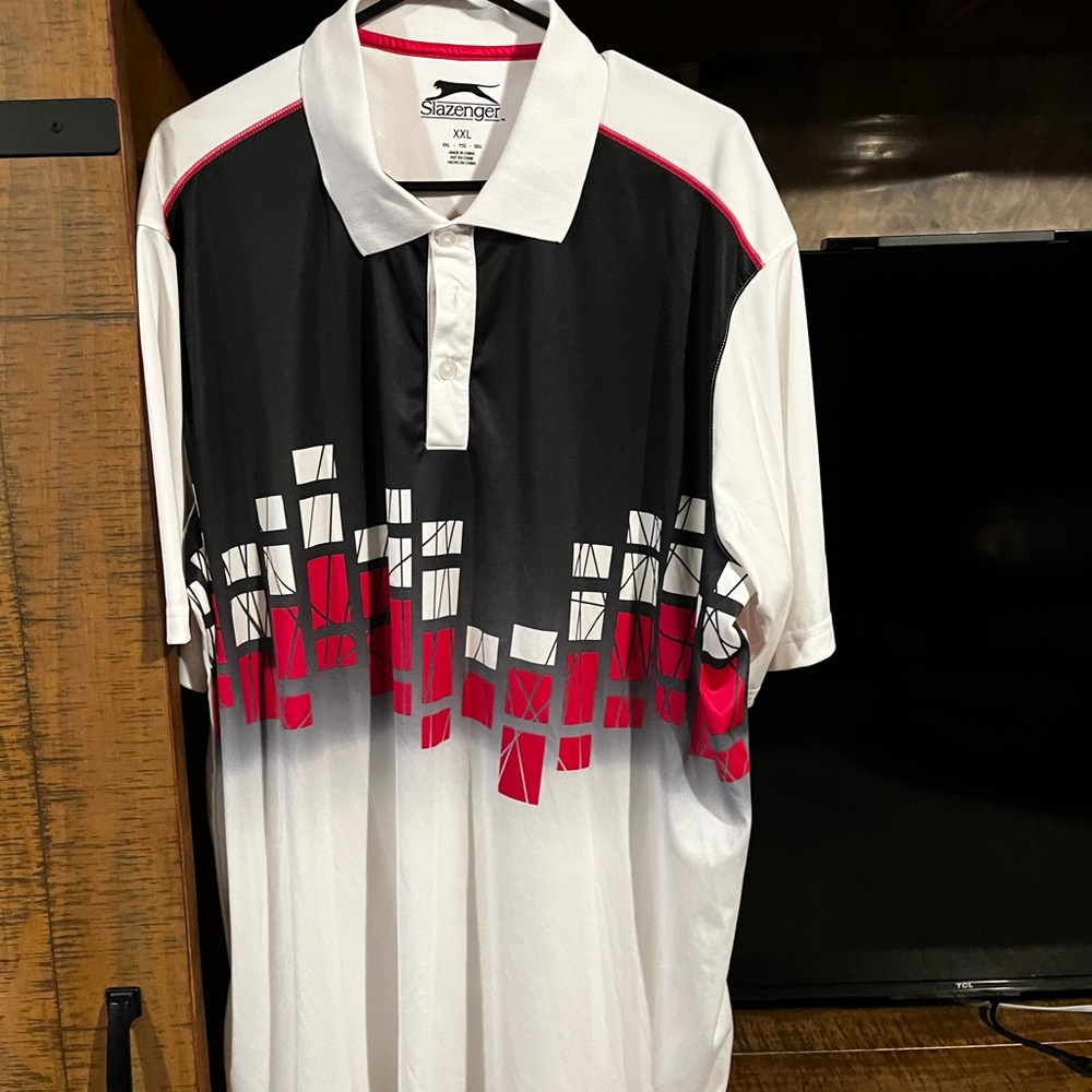 Slazenger Black, White & Red Geometric Polo Shirt